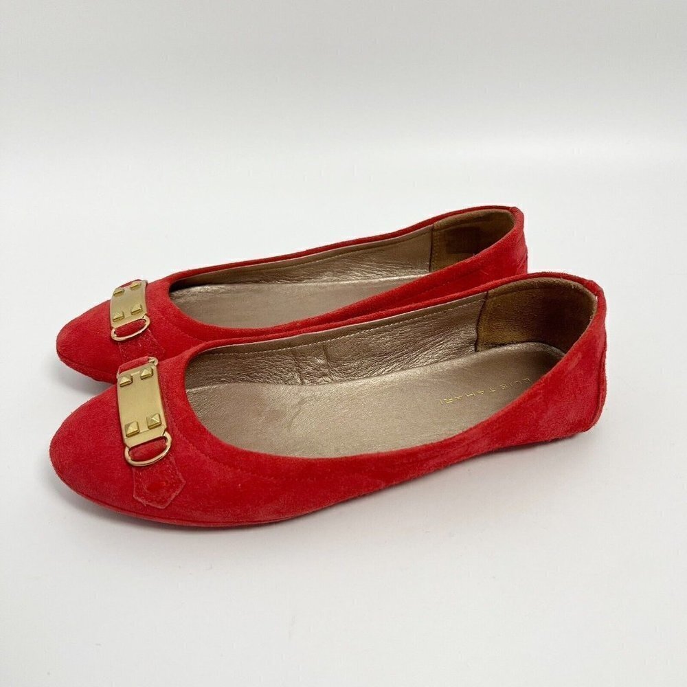 Tahari Red Suede Gold Buckle Loafer Flat Shoes Women's Size 7.5-8 38 - Picture 4 of 12